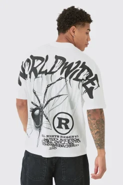 Oversized Over Seam Spider Back Print T-shirt | UK^boohooMAN Discount