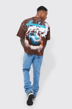 Oversized Over Seams Boxy Rally Graphic T-shirt | UK^boohooMAN Online