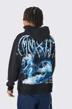 boohooMAN Oversized Over Seams Extended Neck Dragon Print Hoodie | UK| Hoodies & Sweatshirts
