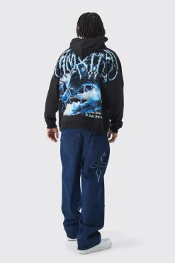 boohooMAN Oversized Over Seams Extended Neck Dragon Print Hoodie | UK| Hoodies & Sweatshirts
