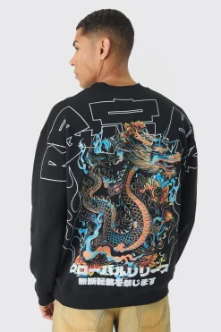 boohooMAN Oversized Over Seams Extended Neck Dragon Print Sweatshirt | UK| Shirts|Hoodies & Sweatshirts