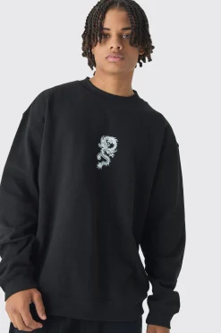 boohooMAN Oversized Over Seams Extended Neck Dragon Wash Print Sweatshirt | UK| Shirts|Hoodies & Sweatshirts