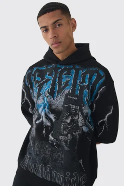 boohooMAN Oversized Over Seams Official Gravestone Graphic Hoodie | UK| Hoodies & Sweatshirts