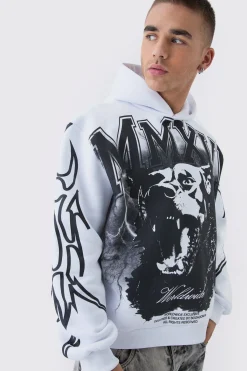 boohooMAN Oversized Over Seams Rottweiler Lightning Graphic Hoodie | UK| Hoodies & Sweatshirts