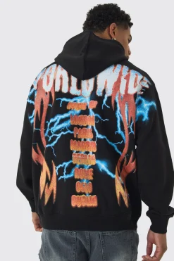 boohooMAN Oversized Over The Seams Lightning Back Graphic Hoodie | UK| Hoodies & Sweatshirts
