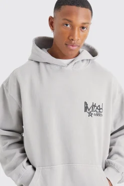 boohooMAN Oversized Overdye Graffiti Graphic Hoodie | UK| Hoodies & Sweatshirts