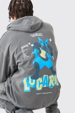 boohooMAN Oversized Overdye Pokemon Lucario License Hoodie | UK| Hoodies & Sweatshirts