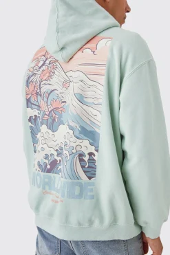boohooMAN Oversized Overdye Wave Graphic Hoodie | UK| Hoodies & Sweatshirts