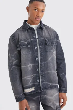 boohooMAN Oversized Overdyed Crinkled Denim Shirt | UK| Shirts|Coats & Jackets