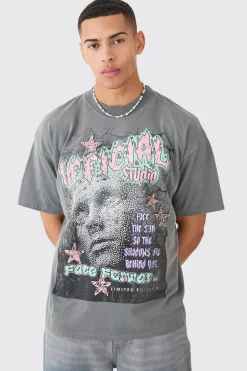 Oversized Overdyed Official Face Graphic T-shirt | UK^boohooMAN New