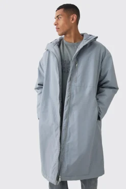 boohooMAN Oversized Padded Tech Longline Mac In | UK| Coats & Jackets