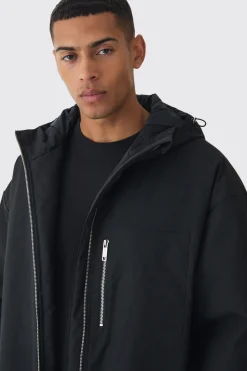 boohooMAN Oversized Padded Tech Longline Mac In | UK| Coats & Jackets