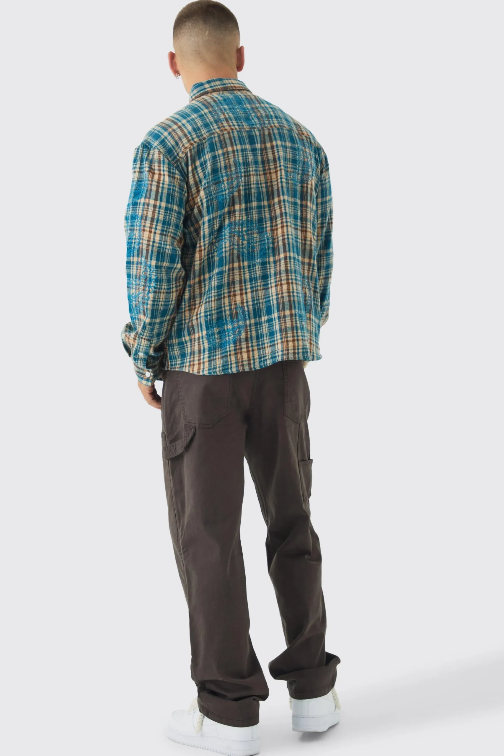 boohooMAN Oversized Paisley Embroidered Check Long Sleeve Shirt | UK| Shirts