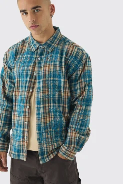 boohooMAN Oversized Paisley Embroidered Check Long Sleeve Shirt | UK| Shirts
