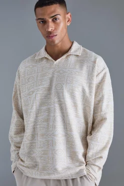 boohooMAN Oversized Paisley Jacquard Rugby Sweatshirt | UK| Hoodies & Sweatshirts