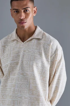 boohooMAN Oversized Paisley Jacquard Rugby Sweatshirt | UK| Hoodies & Sweatshirts