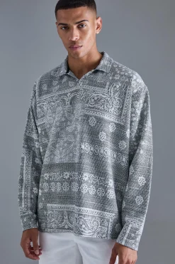 boohooMAN Oversized Paisley Jacquard Rugby Sweatshirt | UK| Hoodies & Sweatshirts
