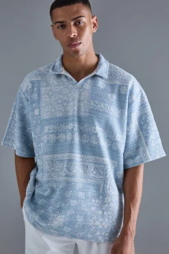 boohooMAN Oversized Paisley Jacquard Rugby Half Sleeve Sweatshirt | UK| Hoodies & Sweatshirts