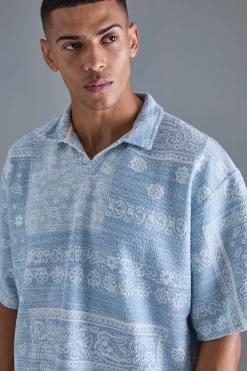 boohooMAN Oversized Paisley Jacquard Rugby Half Sleeve Sweatshirt | UK| Hoodies & Sweatshirts