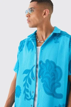 boohooMAN Oversized Paisley Tonal Printed Pleated Shirt & Short Set | UK| Sets & Co-Ords