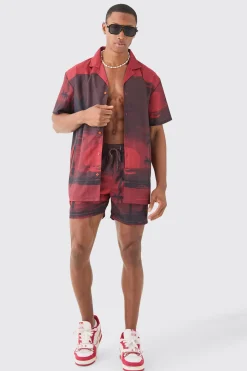 boohooMAN Oversized Palm Shirt & Swim Short Set | UK| Sets & Co-Ords