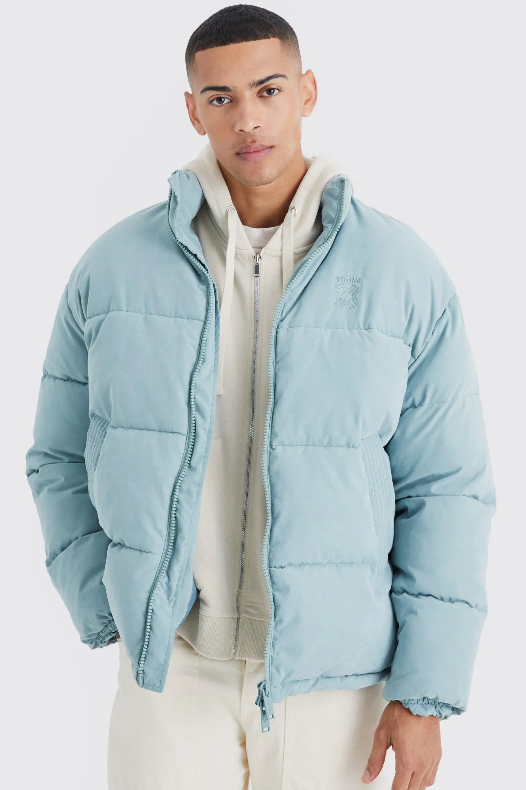 boohooMAN Oversized Peached Nylon Embroidered Puffer | UK| Coats & Jackets