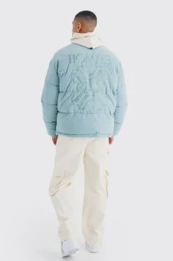 boohooMAN Oversized Peached Nylon Embroidered Puffer | UK| Coats & Jackets