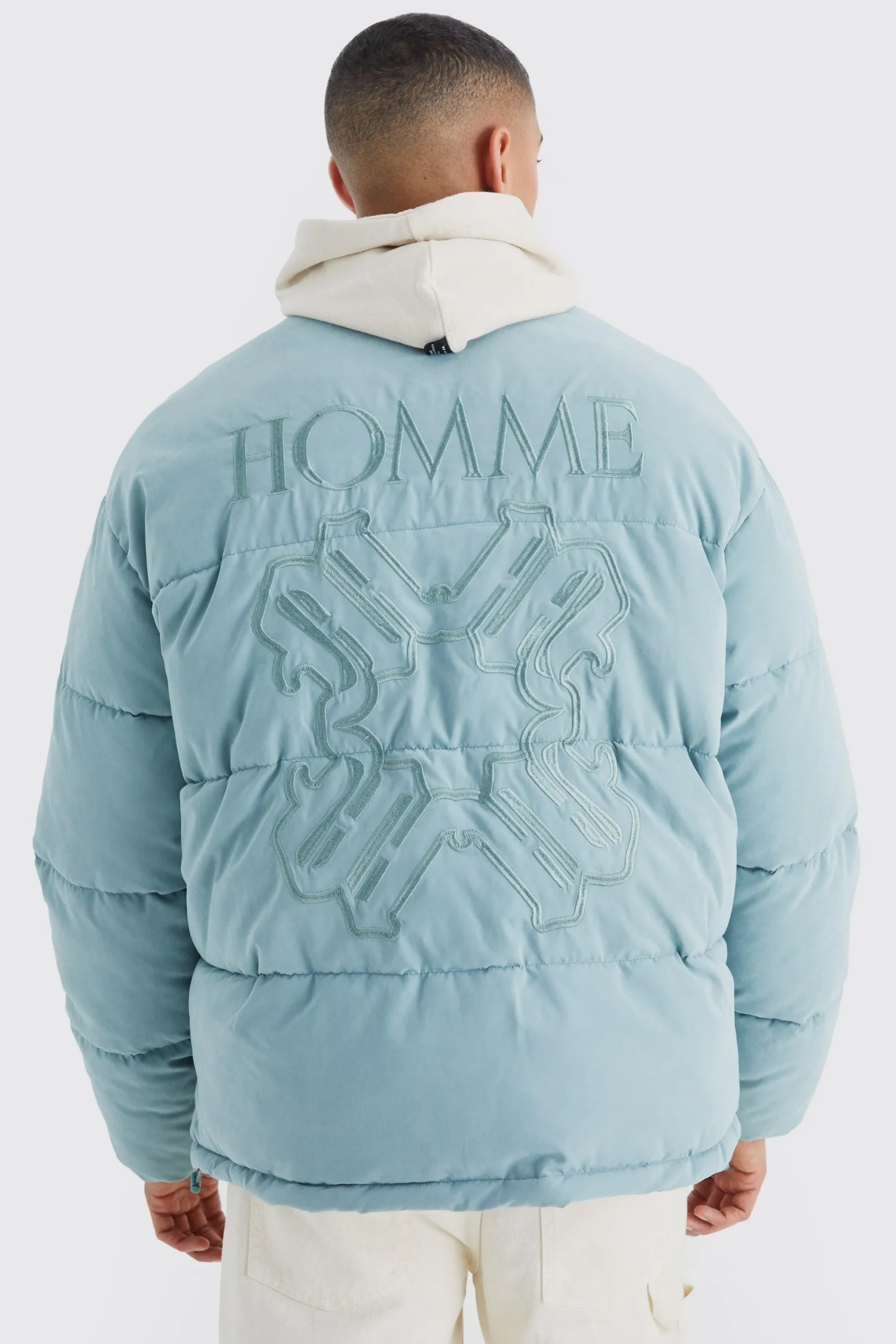 boohooMAN Oversized Peached Nylon Embroidered Puffer | UK| Coats & Jackets