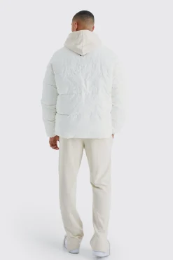 boohooMAN Oversized Peached Nylon Embroidered Puffer | UK| Coats & Jackets