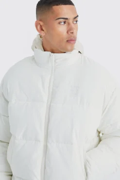 boohooMAN Oversized Peached Nylon Embroidered Puffer | UK| Coats & Jackets