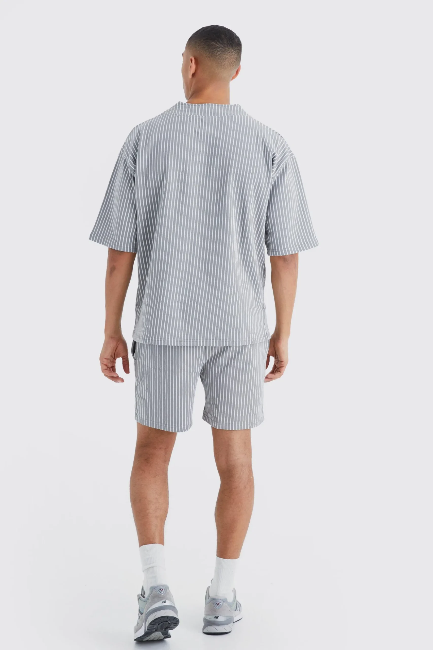 boohooMAN Oversized Pinstripe Baseball Polo & Short Set | UK| Tracksuits