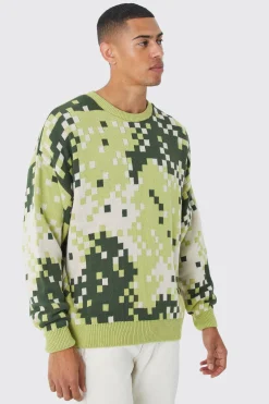 boohooMAN Oversized Pixelated Camo Knitted Jumper | UK| Knitwear