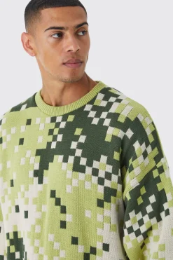 boohooMAN Oversized Pixelated Camo Knitted Jumper | UK| Knitwear