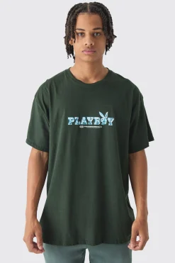 Oversized Playboy Varsity License Print T-Shirt | UK^boohooMAN