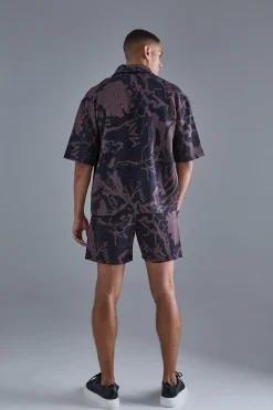 boohooMAN Oversized Pleated Abstract Print Shirt & Short Set | UK| Sets & Co-Ords