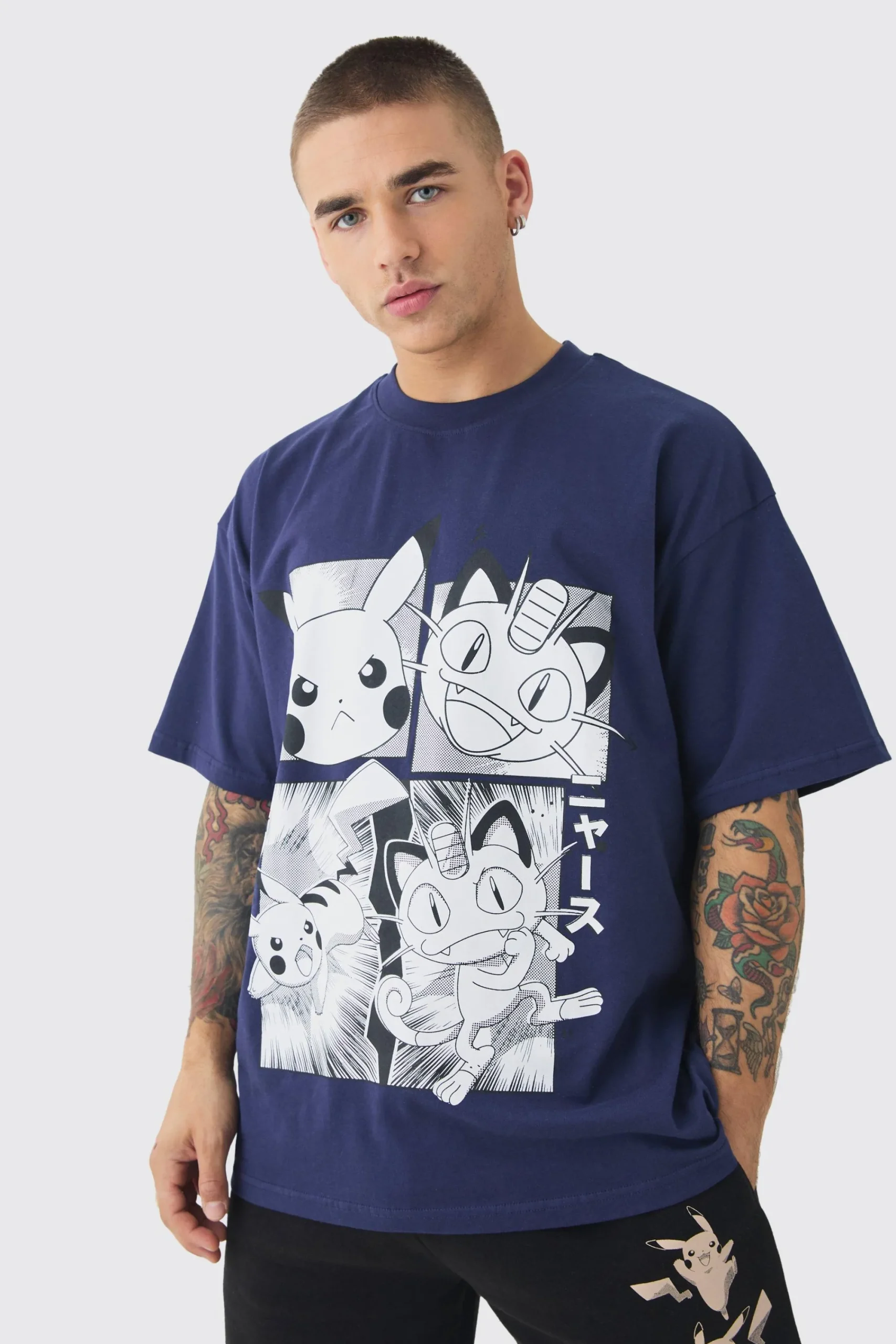 Oversized Pokemon Extended Neck License T-shirt | UK^boohooMAN