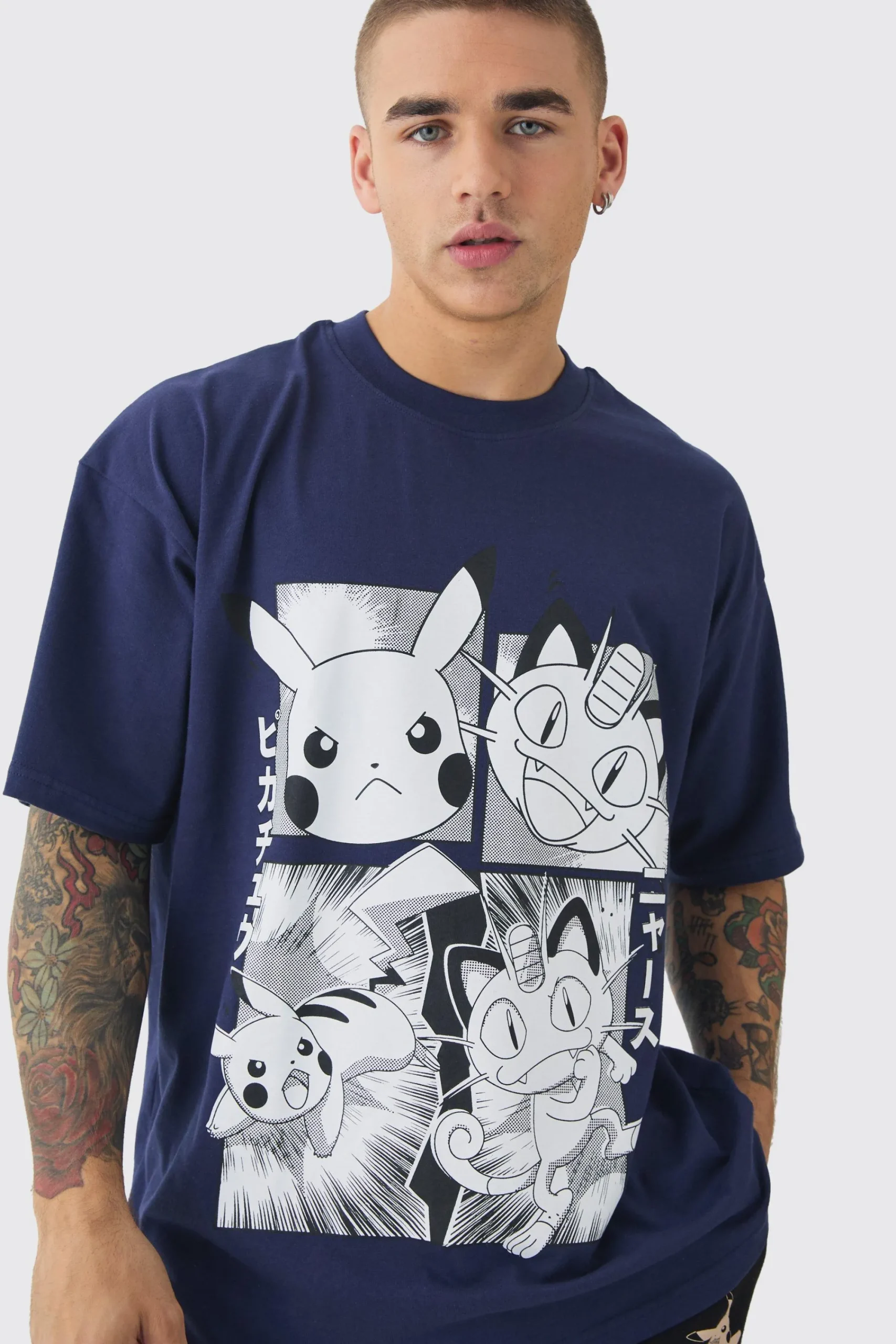 Oversized Pokemon Extended Neck License T-shirt | UK^boohooMAN