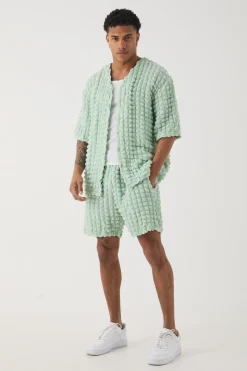 boohooMAN Oversized Popcorn Collarless Polo Shirt & Shorts Set | UK| Sets & Co-Ords
