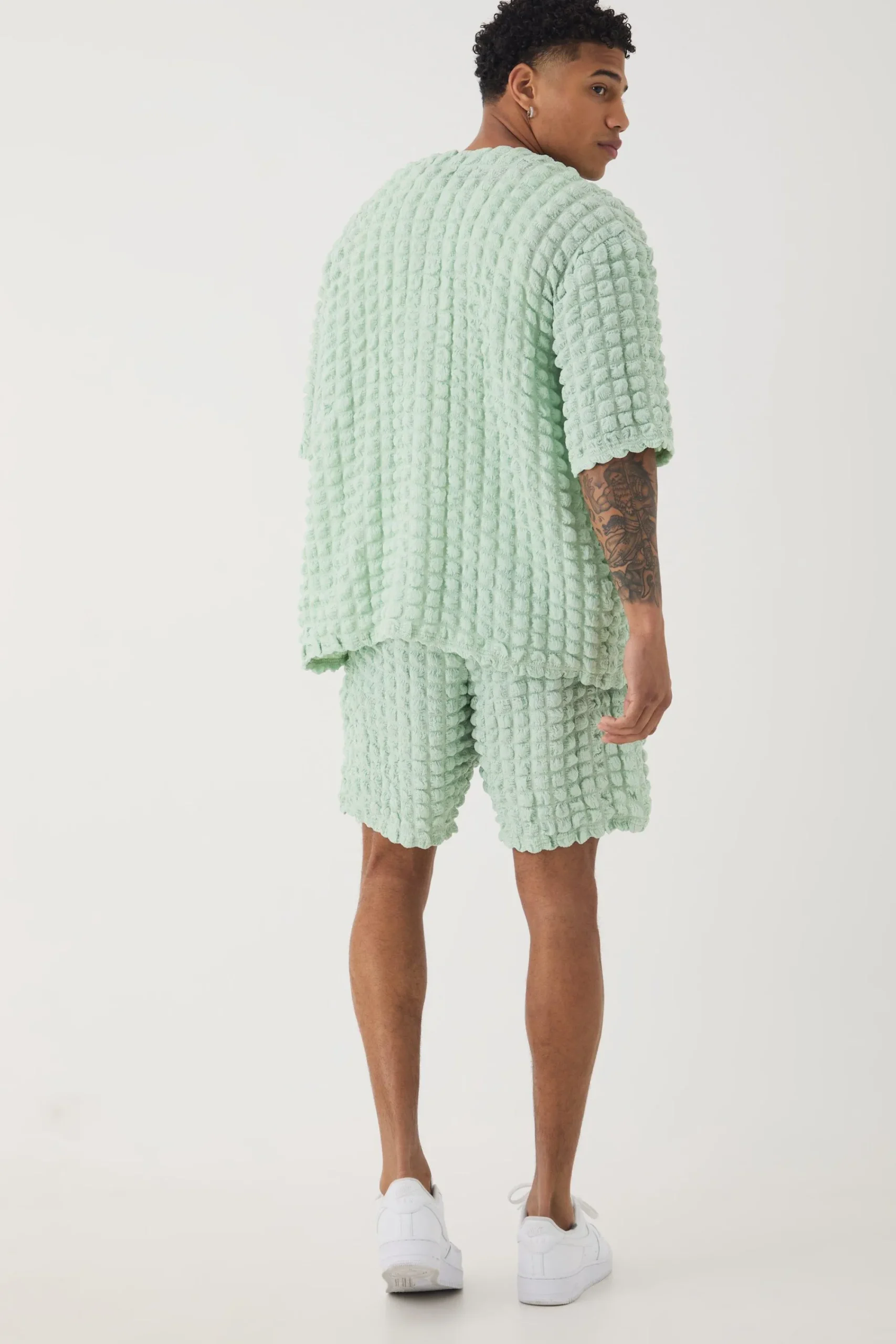 boohooMAN Oversized Popcorn Collarless Polo Shirt & Shorts Set | UK| Sets & Co-Ords