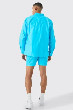 boohooMAN Oversized Poplin Branded Waistband Short Set | UK| Sets & Co-Ords