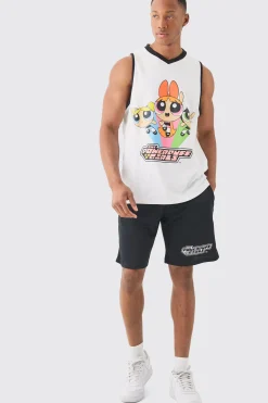 boohooMAN Oversized Powerpuff Girls License Mesh Vest And Short Set | UK| Tracksuits