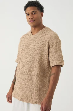 Oversized Premium Jacquard V Neck T-shirt | UK^boohooMAN Online