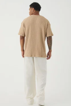 Oversized Premium Jacquard V Neck T-shirt | UK^boohooMAN Online