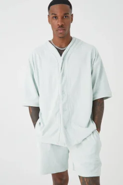 boohooMAN Oversized Premium Towelling Baseball Short Set | UK| Sets & Co-Ords|Tracksuits