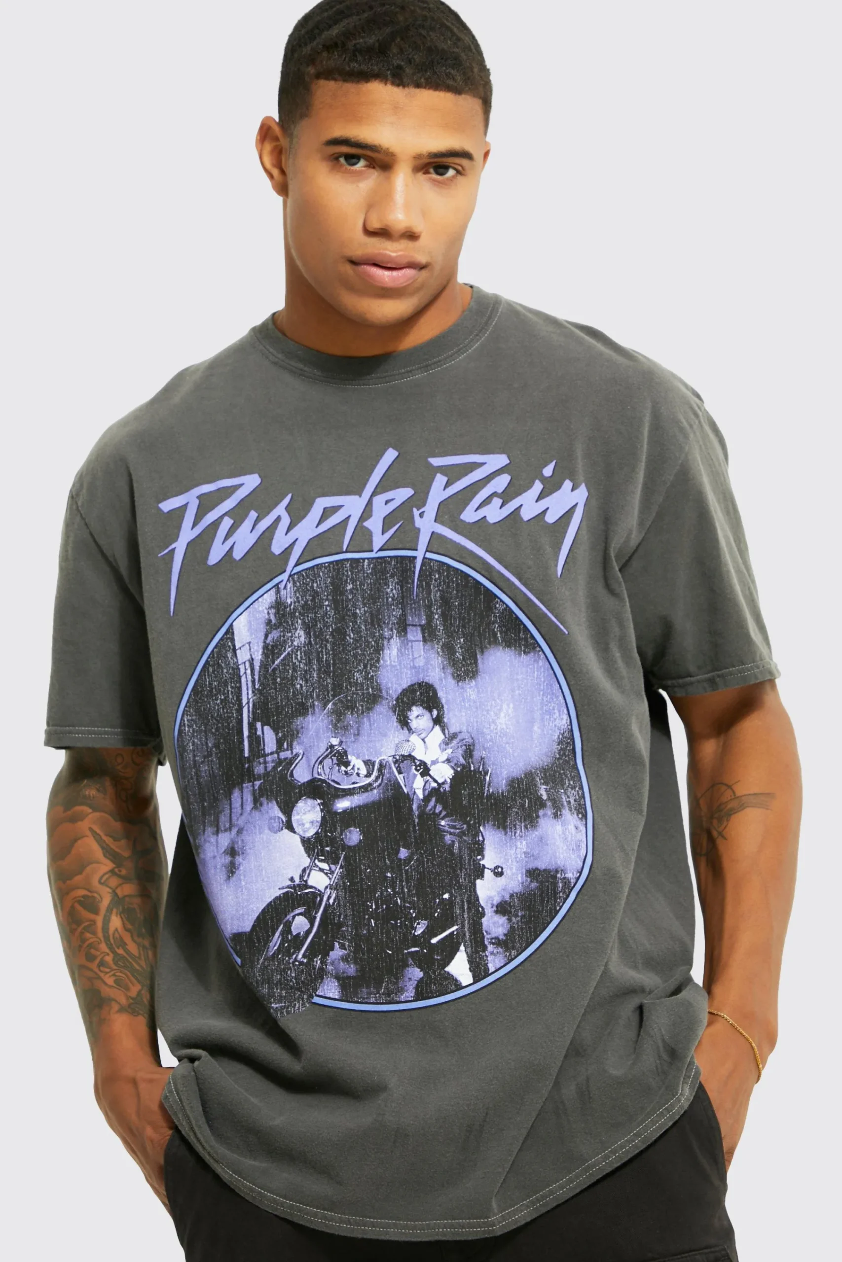 Oversized Prince Acid Wash License T-shirt | UK^boohooMAN Sale