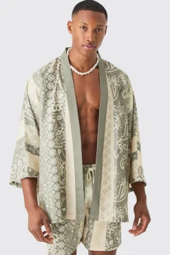 boohooMAN Oversized Printed Kimono Shirt And Swim Short Set | UK| Sets & Co-Ords