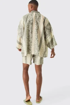 boohooMAN Oversized Printed Kimono Shirt And Swim Short Set | UK| Sets & Co-Ords