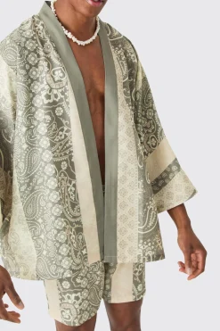 boohooMAN Oversized Printed Kimono Shirt And Swim Short Set | UK| Sets & Co-Ords
