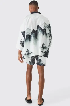 boohooMAN Oversized Printed Kimono Shirt And Swim Short Set | UK| Sets & Co-Ords
