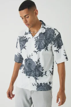 boohooMAN Oversized Printed Satin Revere Triangle Pocket Shirt | UK| Shirts
